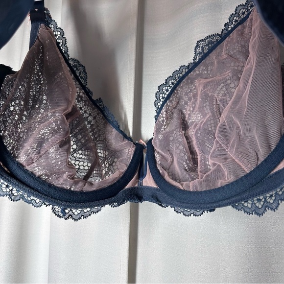 Cacique Bra Unlined Balconette 44DD Coquette Blue Pink Bows Lace Sheer Barbie - Picture 8 of 10
